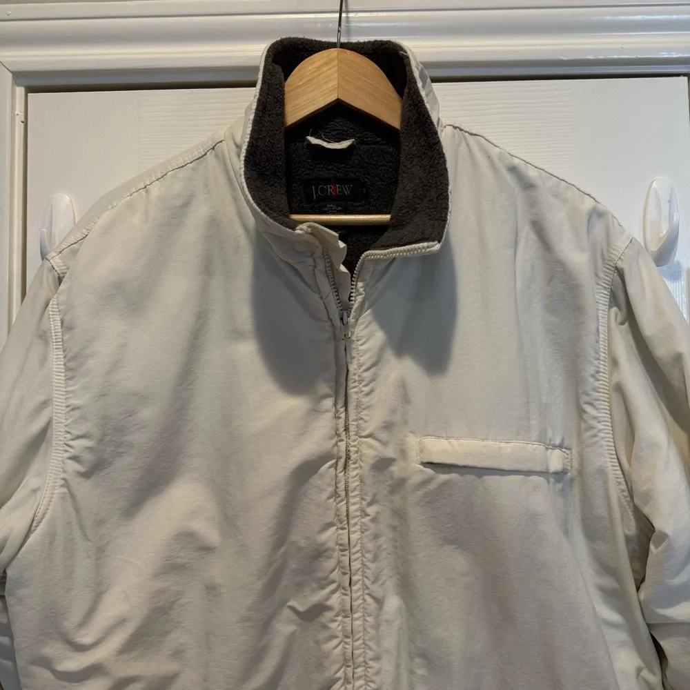 Vintage J Crew Winter Jacket Men’s M Ivory Grey Fleece Lined Outdoor Gorpcore 90